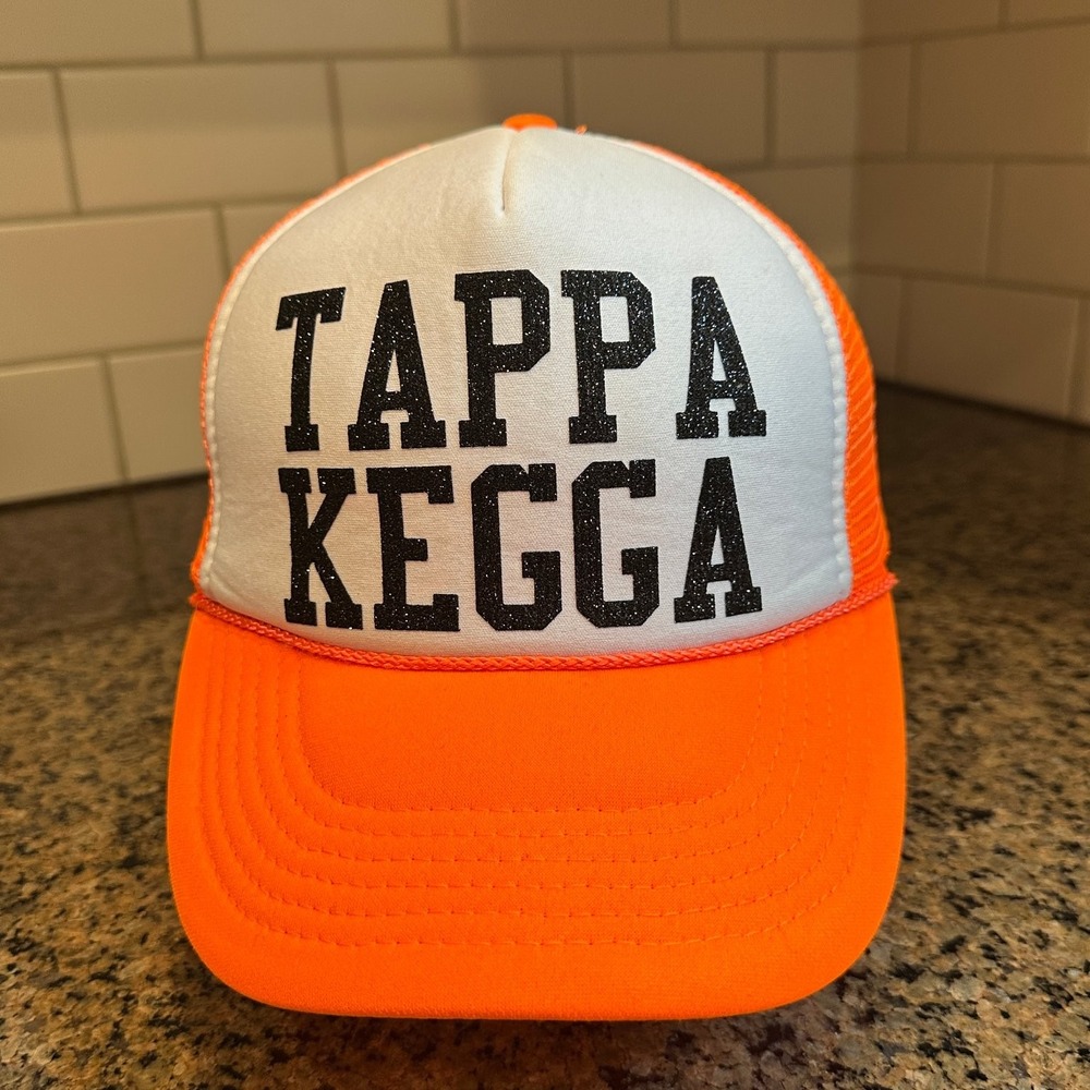 Vtg Tappa Kegga Nissun Trucker Hat Snapback Neon Orange White Mesh Cap